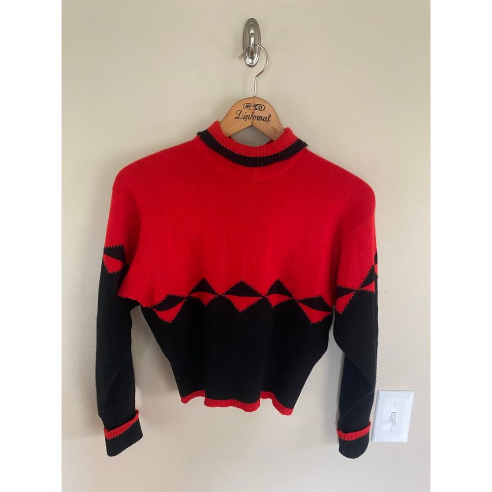 Vintage 90s Chanel cashmere turtleneck sweater buttons red black Scotland rare M